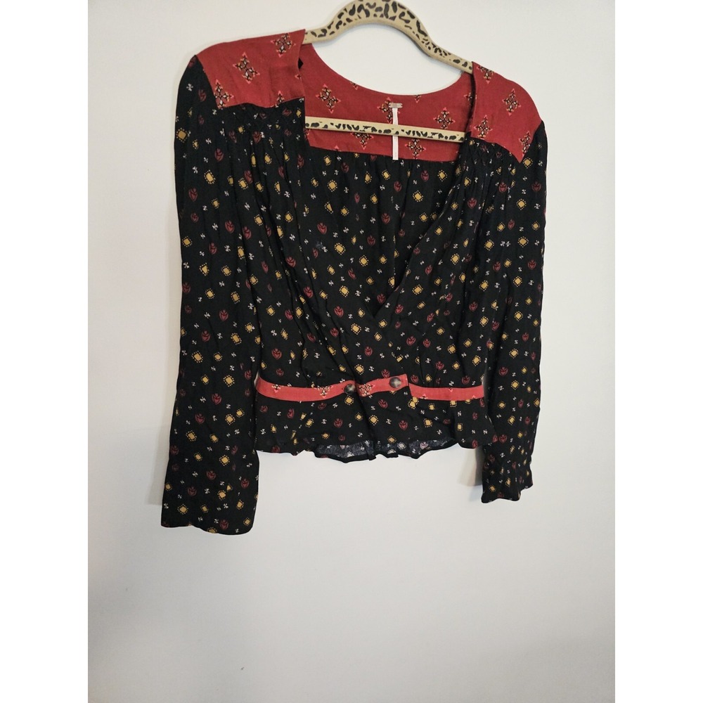 Free People Long Sleeve Black Cardigan Lotus Flower, Size S, Witchy, Jewel Toned